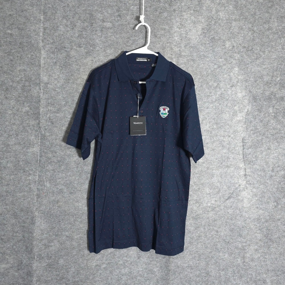 Monterey Club Polo Shirt Mens Small Navy Blue Red Dot Golf Eastport Country Club